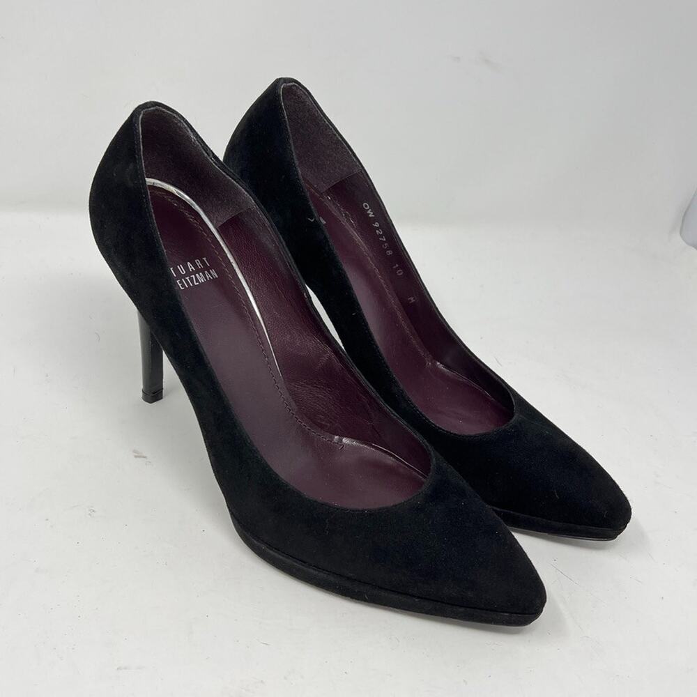 Stuart Weitzman Women's Black Suede Stiletto Pump- Pointed Toe Size 10‎ M